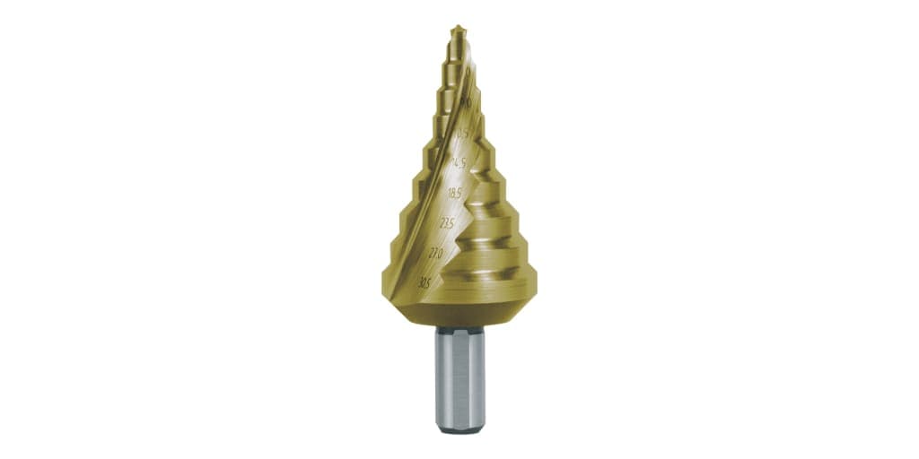Burghiu treptat HSS, HSS, TiN, canelat spiralat cu varf incrucisat pentru presetupe metrice 101090T 2