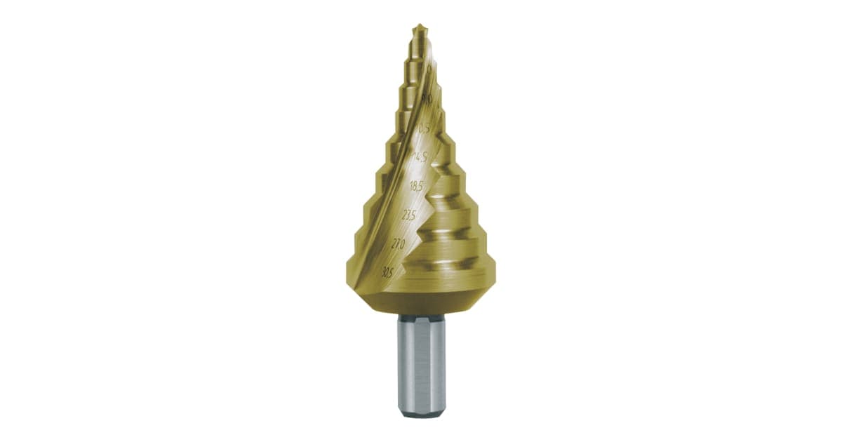 Burghiu treptat HSS, HSS, TiN, canelat spiralat cu varf incrucisat pentru presetupe metrice 101090T