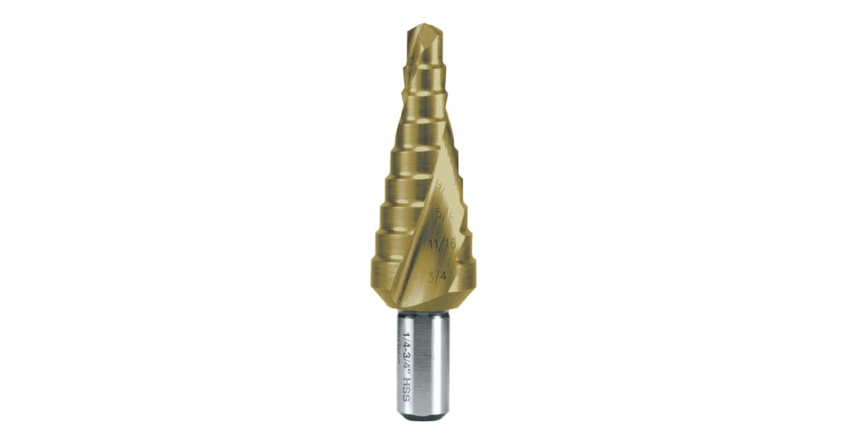 Burghiu treptat HSS, HSS, TiN, în dimensiuni în inch, canelat spiralat cu vârf încrucișat 101707T