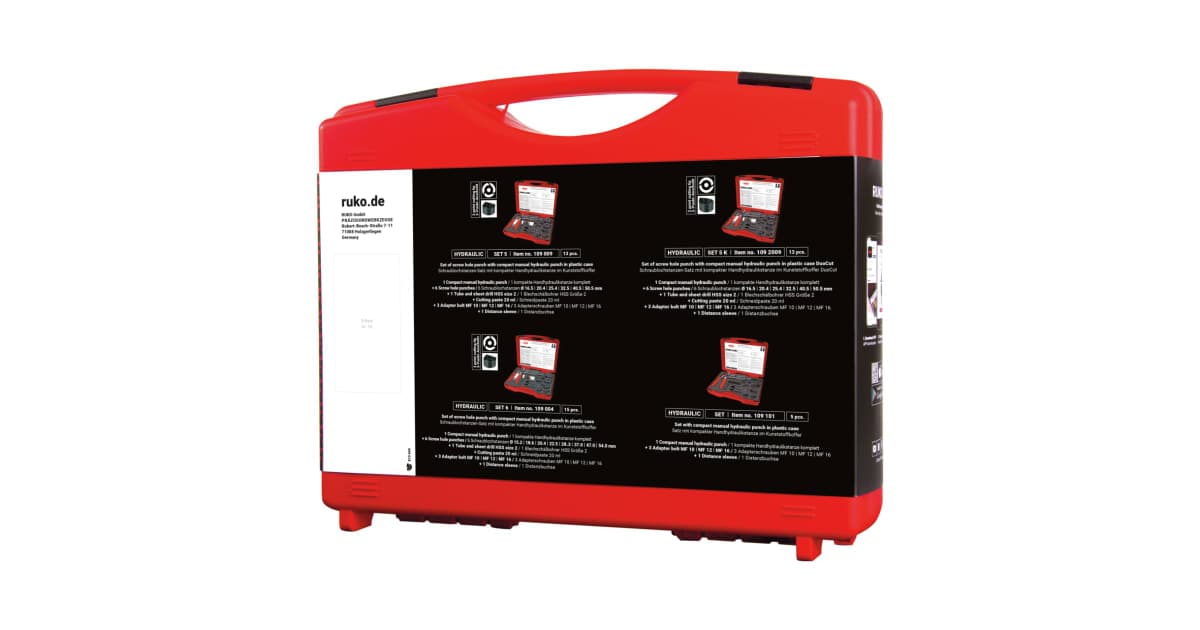Set ștanțe manuale pentru tablă cu pompă hidraulică manuală - 12 piese 109009