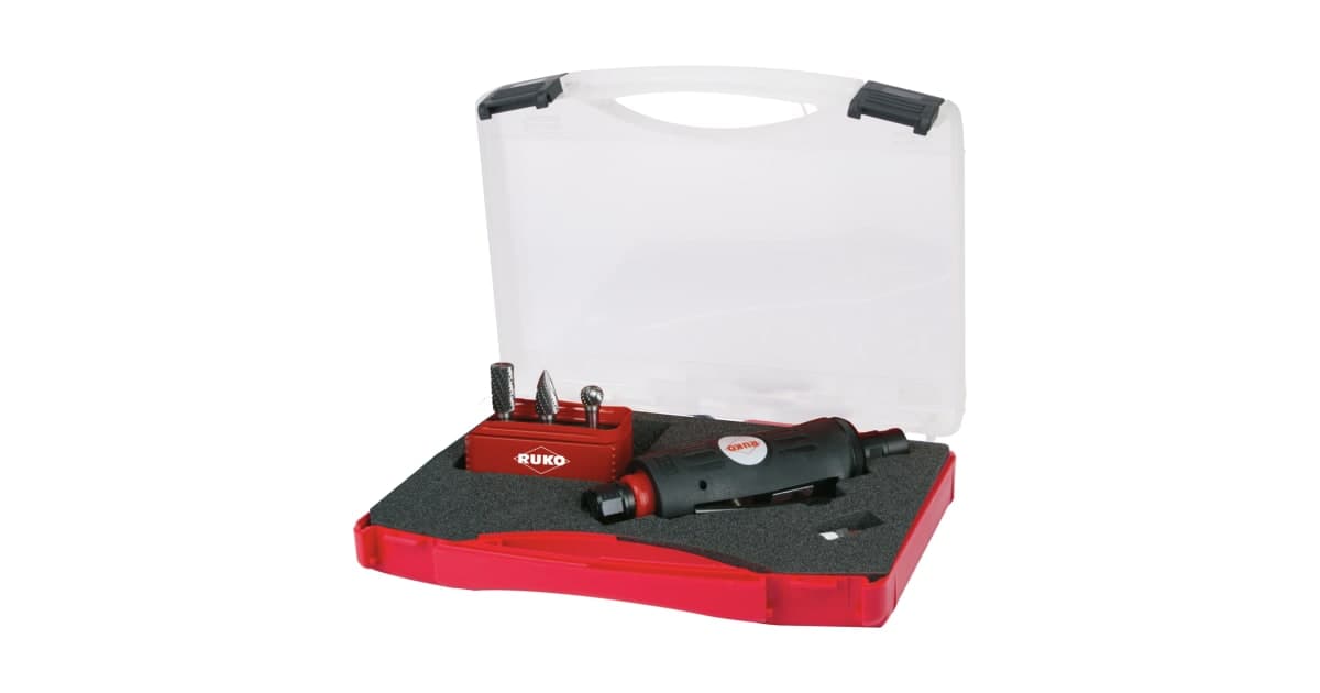 Set polizor pneumatic cu freze biax incluse - 5 piese, inclusiv set de freze în carcasă de plastic – 5 buc. 116113