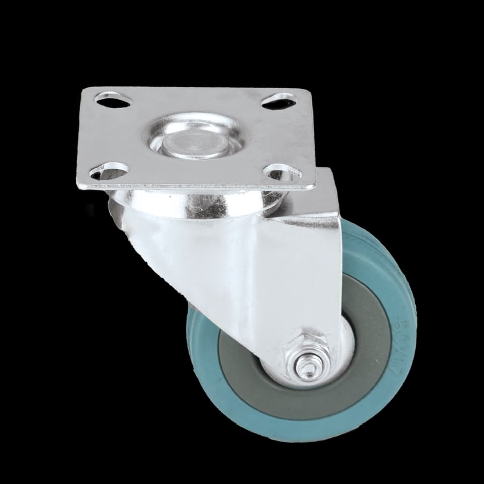 ROATĂ DIN NYLON ALBASTRĂ FĂRĂ FRÂNĂ 100mm WITH 75x75x2mm PLATE GREY