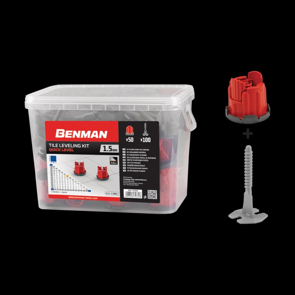 CHIT PLACI NIVELANTE CU 100 DISTANȚIERE LINEARE 1,5mm & 50 PENE PENTRU Î3-22mm, QUICK LEVEL, BENMAN