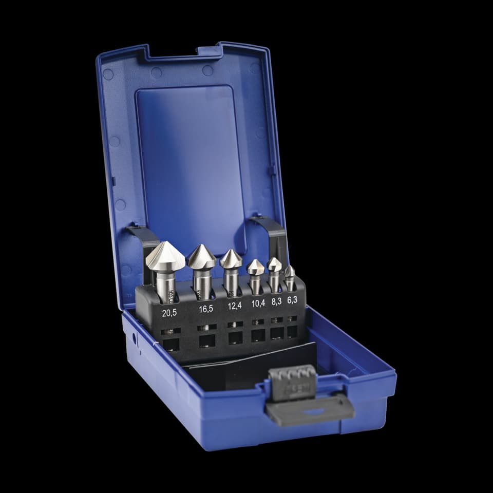 VÂRF DE ZENCUIRE M35 HSS+5% Co, 90° ANGLE, Ø6,3/8,3/10,4/12,4/16,5/20,5mm, DIN 335C, 6 BUC. BENMAN