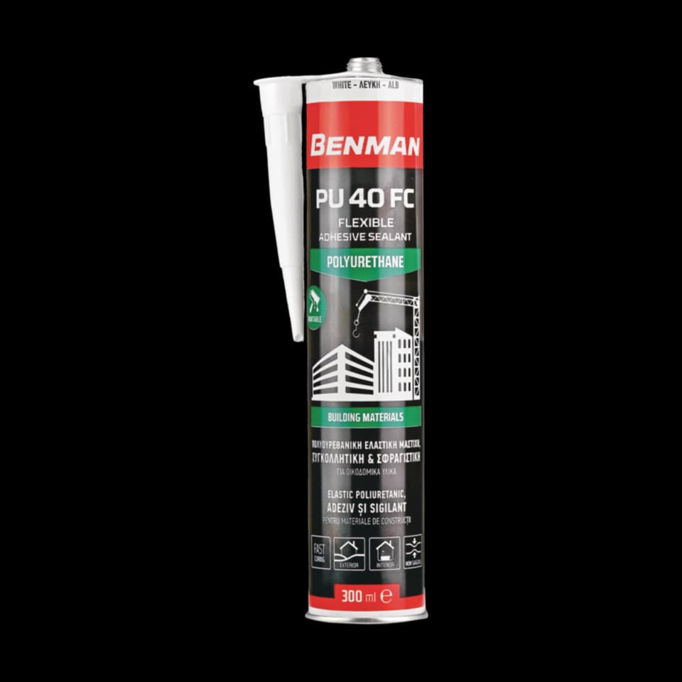 ETANȘANT CU ADEZIV POLIURETANIC FLEXIBIL PU 40FC, CARTUȘ, 300 ml, ALB, BENMAN