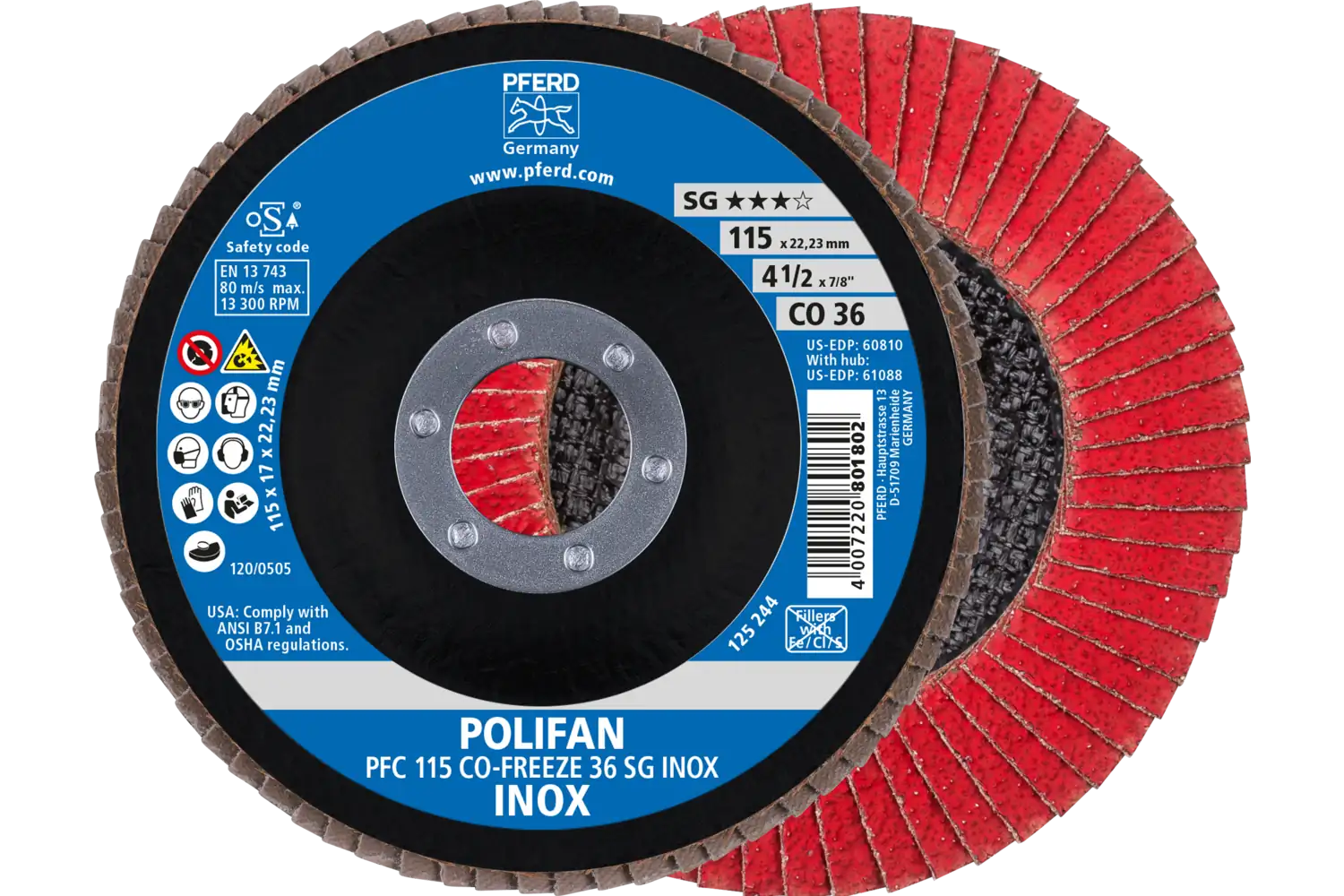 Disc lamelar frontal (POLIFAN) PFC 115 CO-FREEZE 36 SG INOX