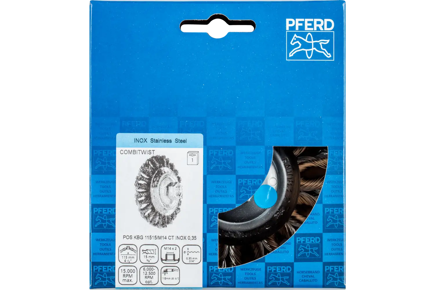 Perie industrială din sârmă de oțel POS KBG 11515/M14 CT INOX 0,35 2