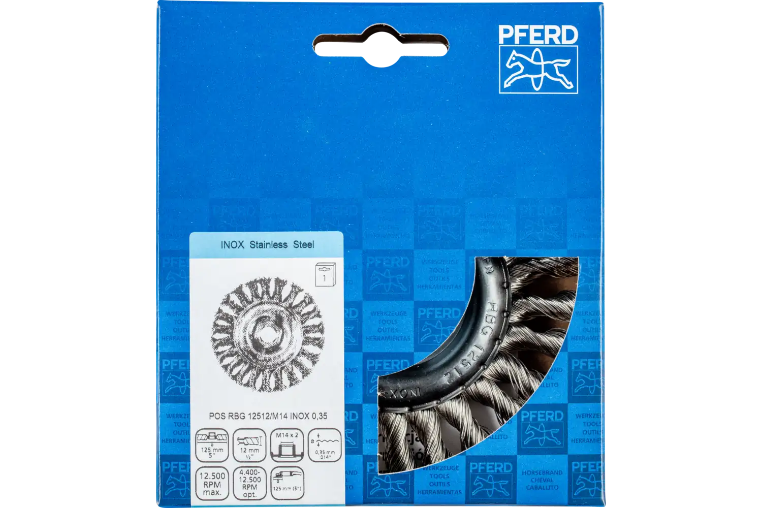 Perie circulară împletită (heavy-duty) din sârmă de oțel POS RBG 12512/M14 INOX 0,35 2