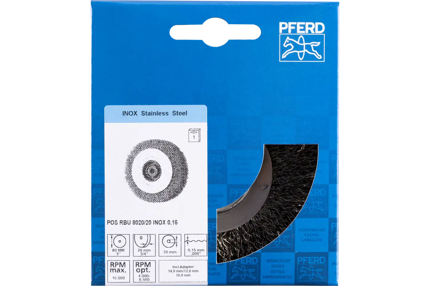 Perie circulară din sârmă de oțel POS RBU 8020/20 INOX 0,15 2