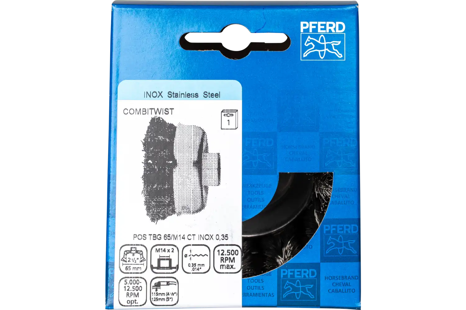 Perie tip oală împletită din sârmă de oțel POS TBG 65/M14 CT INOX 0,35 2