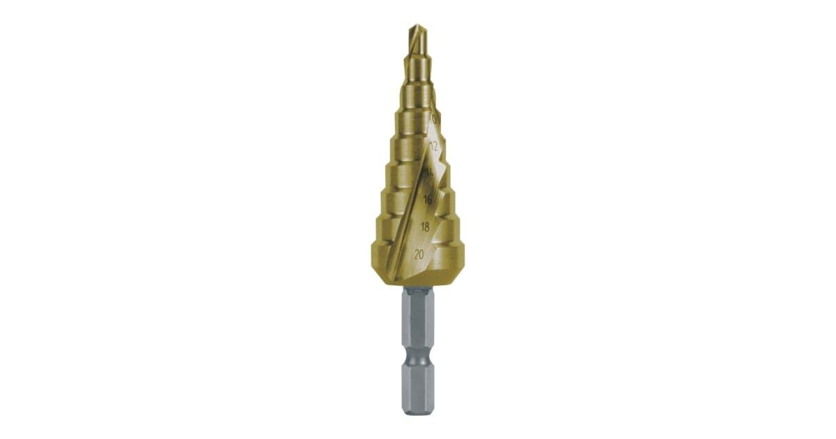 Burghiu treptat HSS, HSS, TiN, canelat spiralat cu varf ras incrucisat 101050-9TH