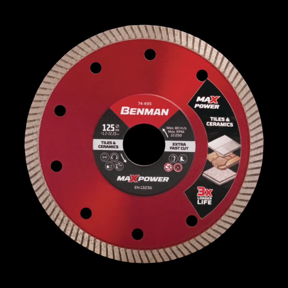 DISC DIAMANT PENTRU TAIERE GRESIE DISC DIAMANT PENTRU PLĂCI,MAXPOWER,BENMAN 125 X 1.2 X 7w