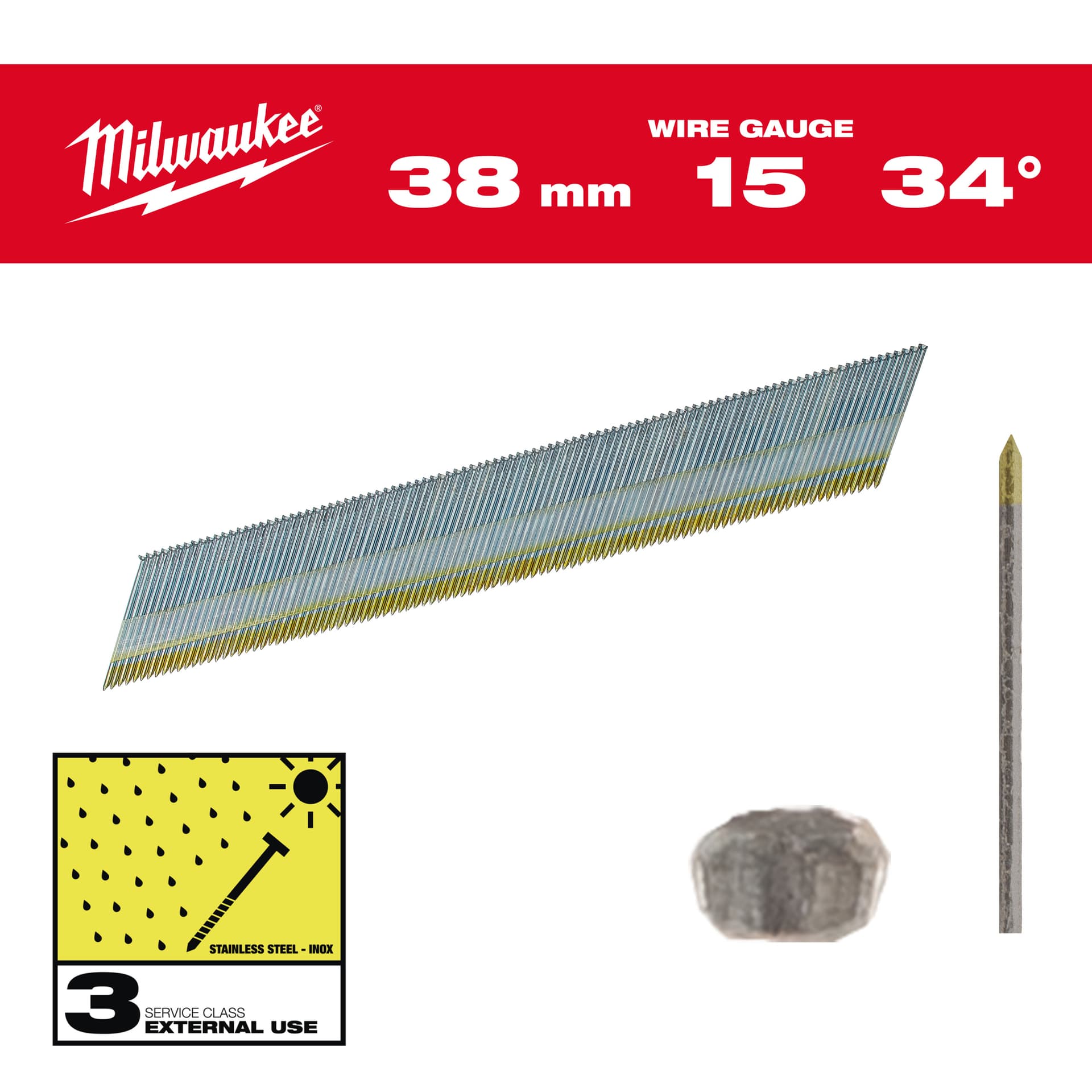 Cuie inox 15G, 34, 38mm, 2.500 bucăți