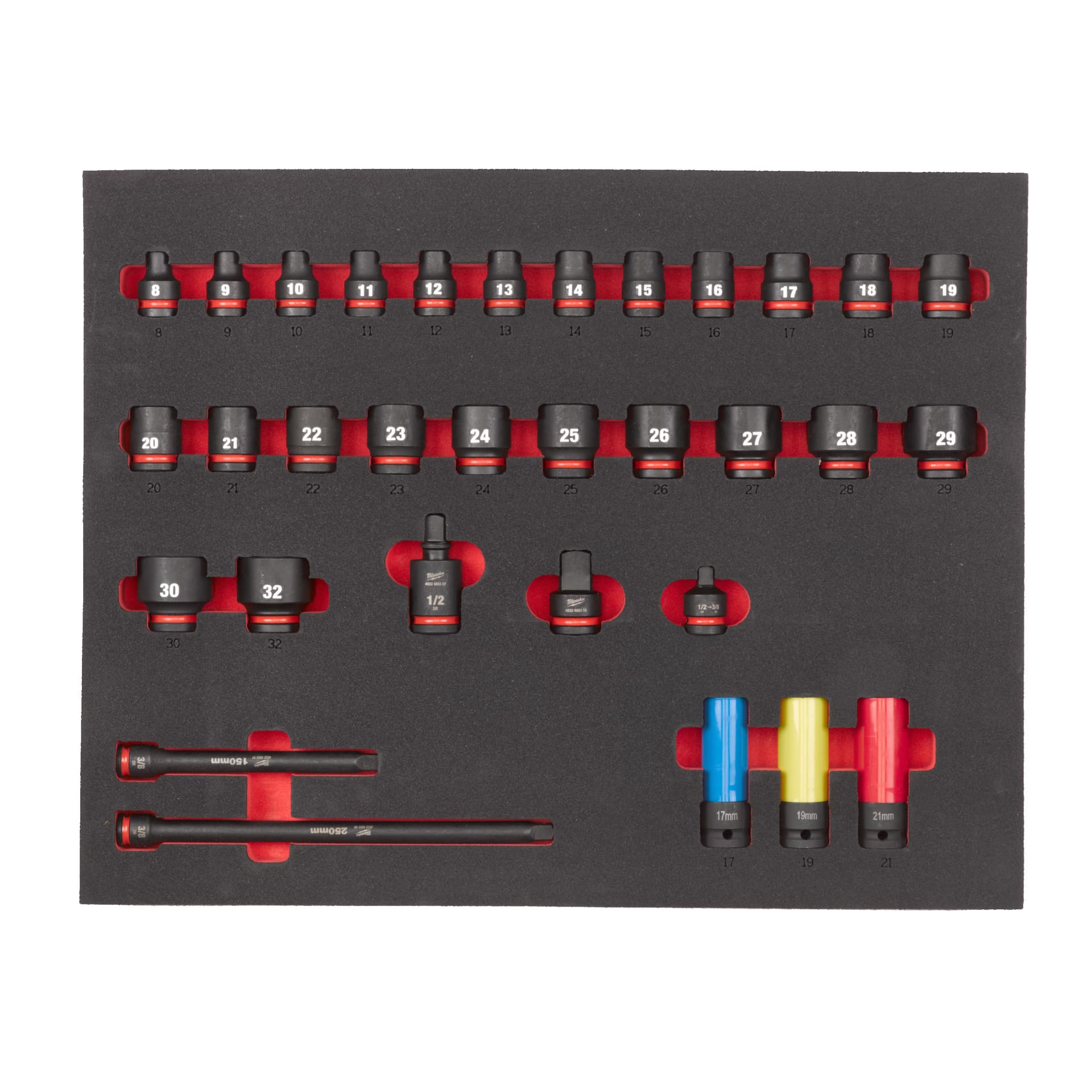 Inserție spumă, 32 buc tubulare 1/2"