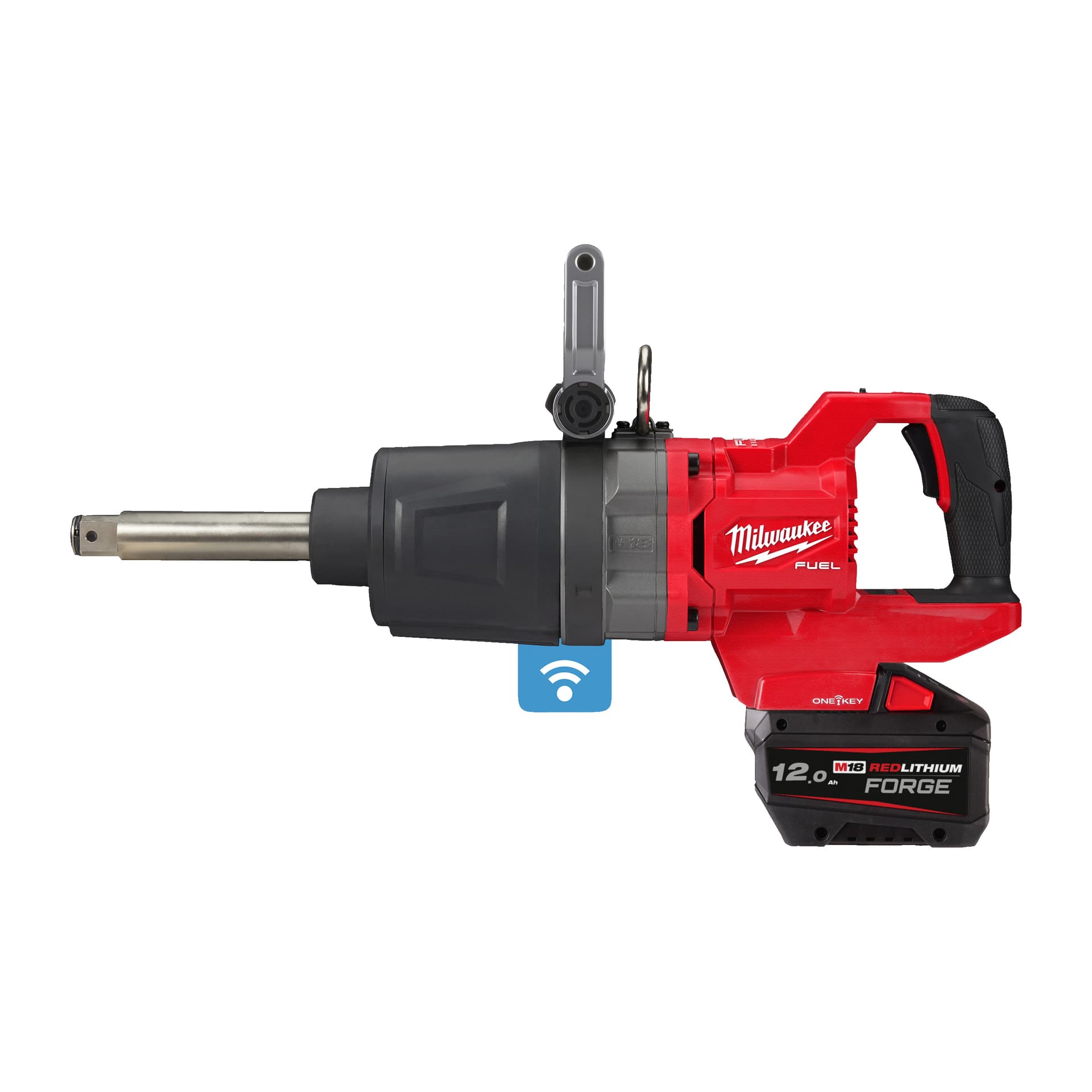 M18ONEFHIWF1D-121C Cheie de impact 1˝ ONE-KEY™ M18 FUEL™ cu mâner-D, cuplu ridicat, inel de fixare și gât lung