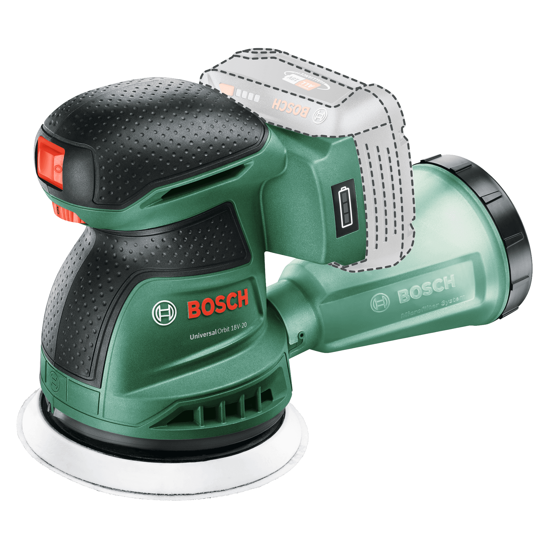 Şlefuitor cu excentric cu acumulator UniversalOrbit 18V-20