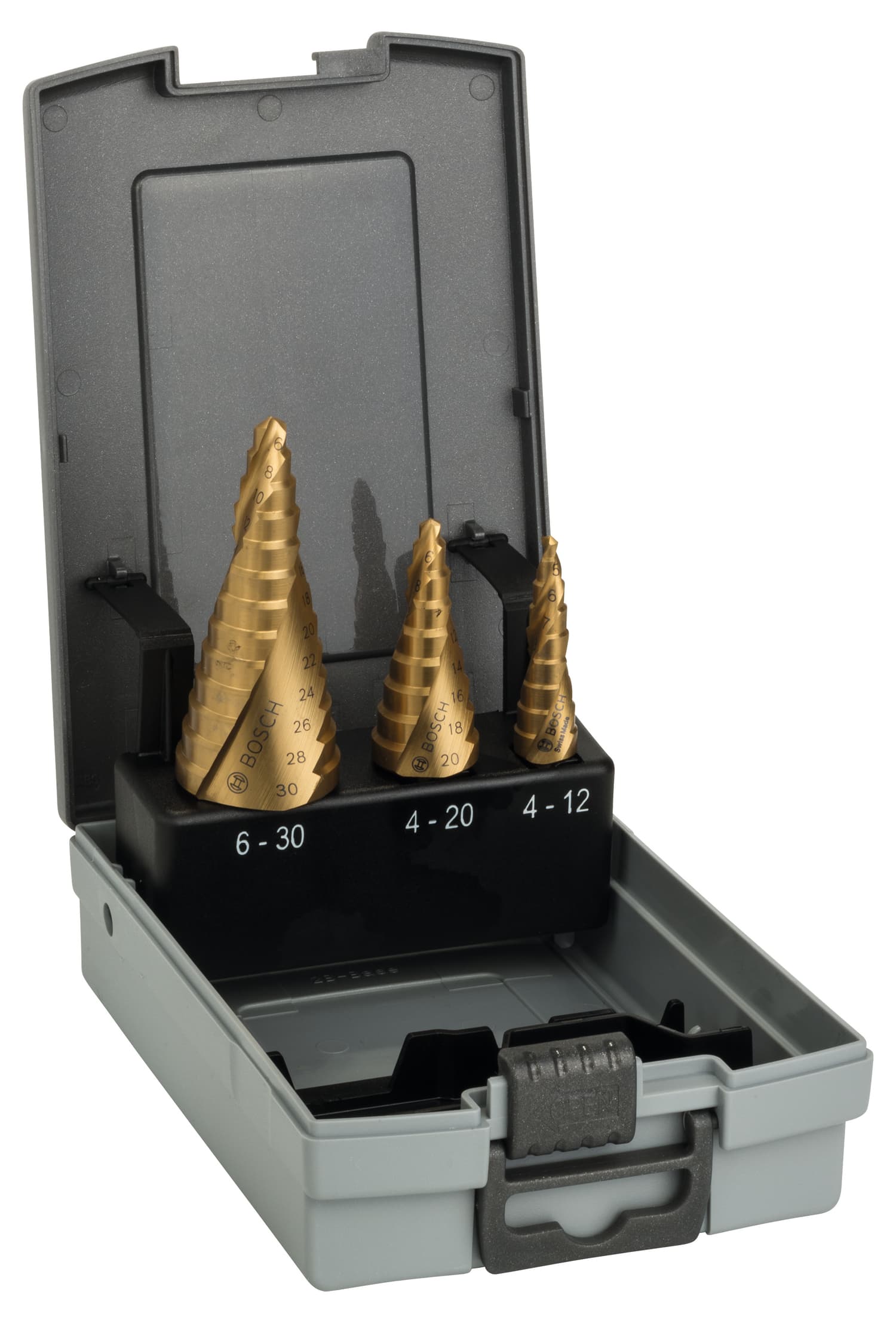Set de burghie în trepte hss-tin, 4-12/4-20/6-30, 3 bucăți, 66.5-93.5mm