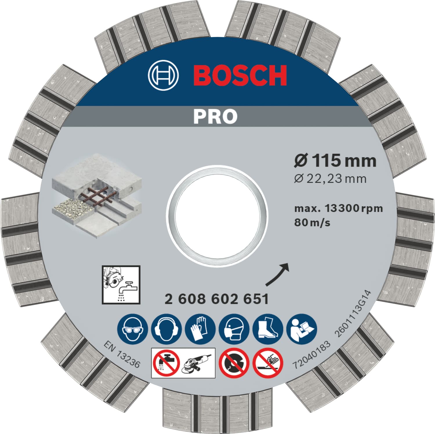 Disc de tăiere diamantat PRO Concrete, Ø115mm