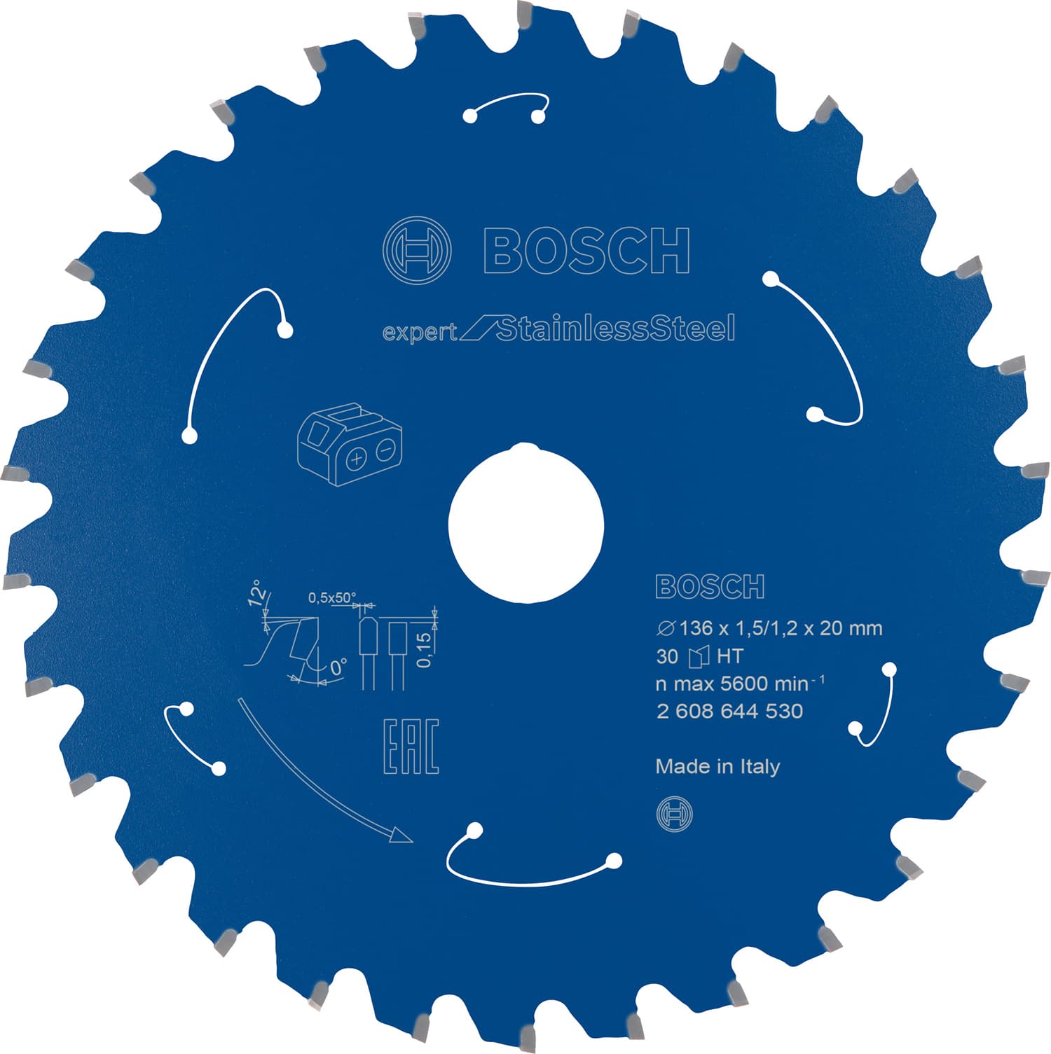 Pânză de ferăstrău circular expert for stainless steel pentru ferăstrău cu acumulator 136x1,5/1,2x20 t30, 136mm x 1.2mm