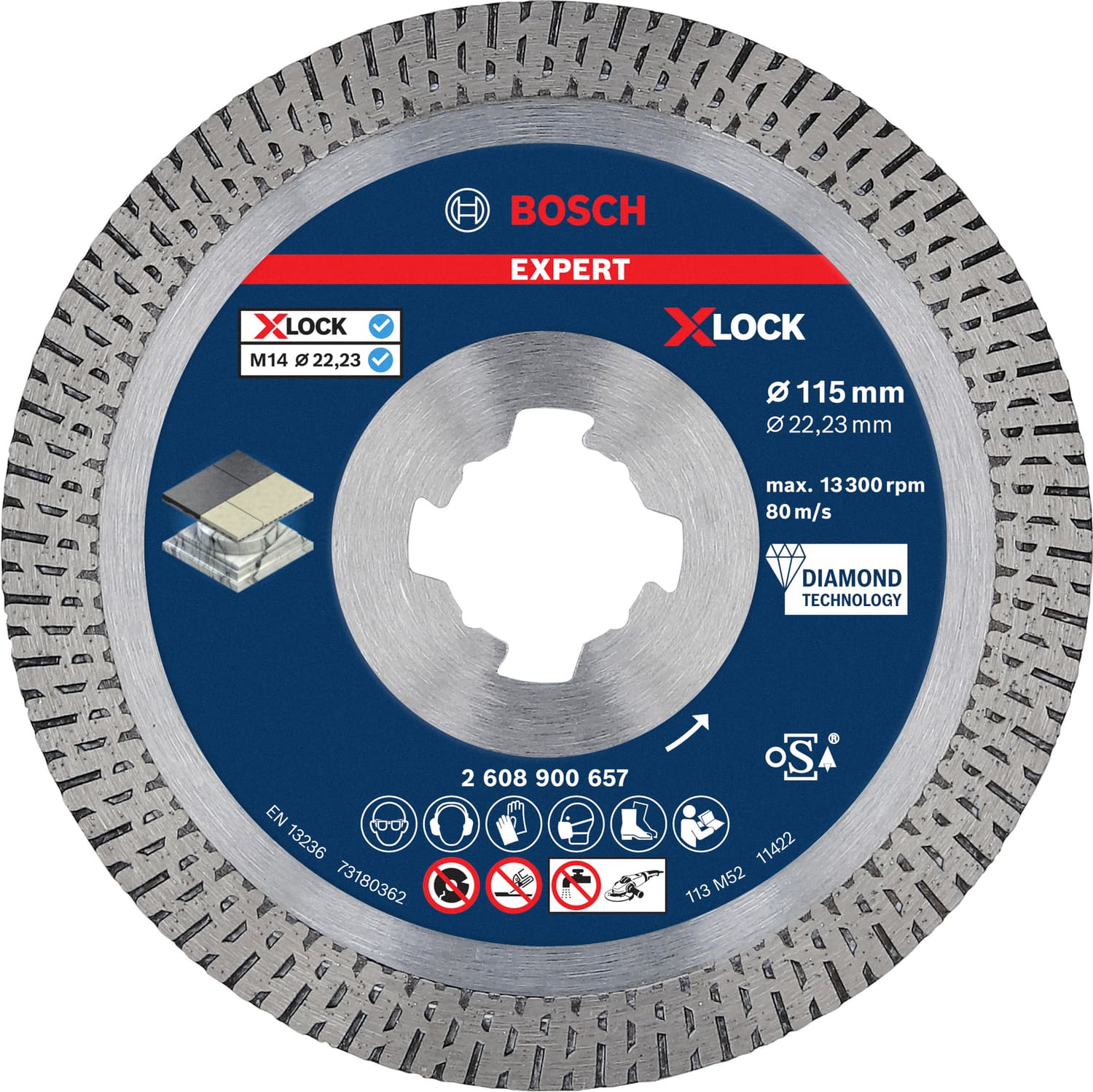 Disc de tăiere diamantat EXPERT Hard Ceramic X-Lock, Ø115mm