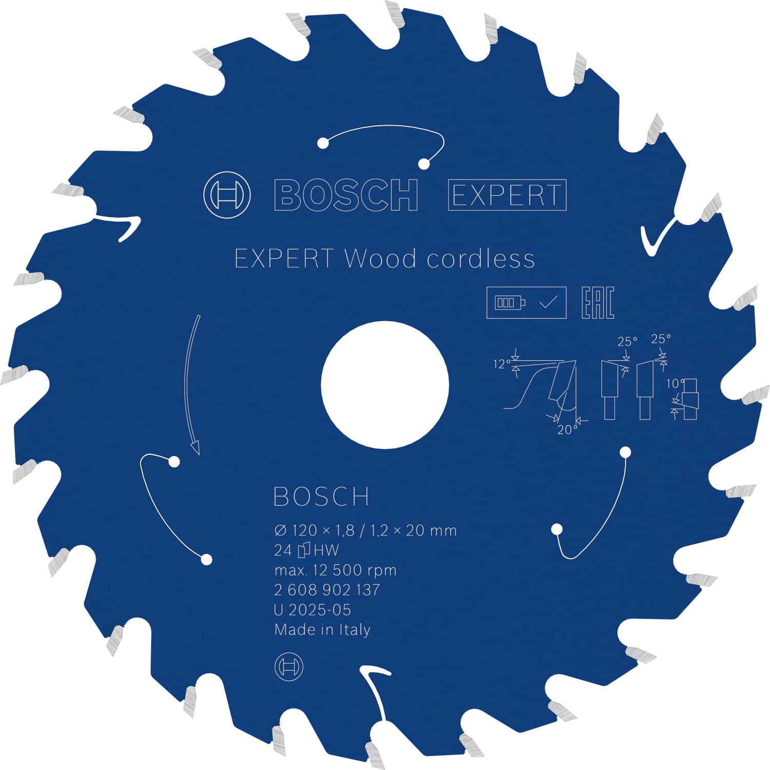 EXPERT Wood cordless pentru o durată lungă de viață la tăierea lemnului, 120mm x 1.2mm