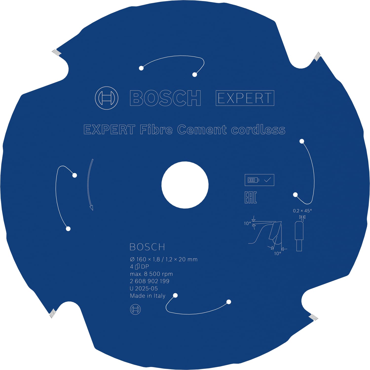 EXPERT Fibre Cement cordless pentru o durată mare de viață la tăierea fibrei de ciment, 160mm x 1.2mm
