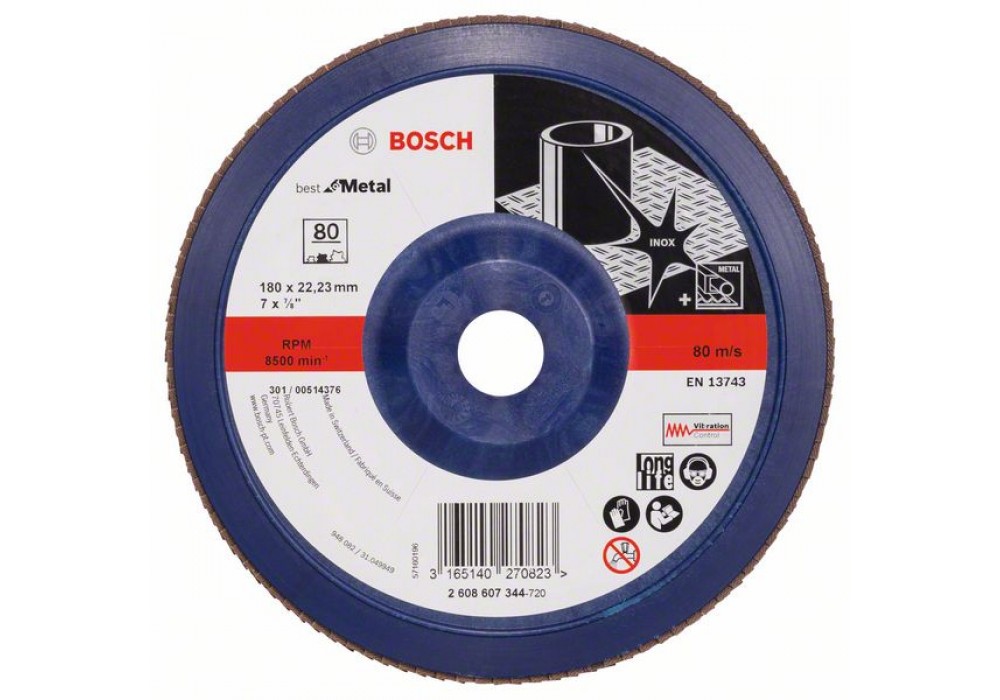 Disc de șlefuire lamelar X571, Best for Metal 180 mm; G80, drept