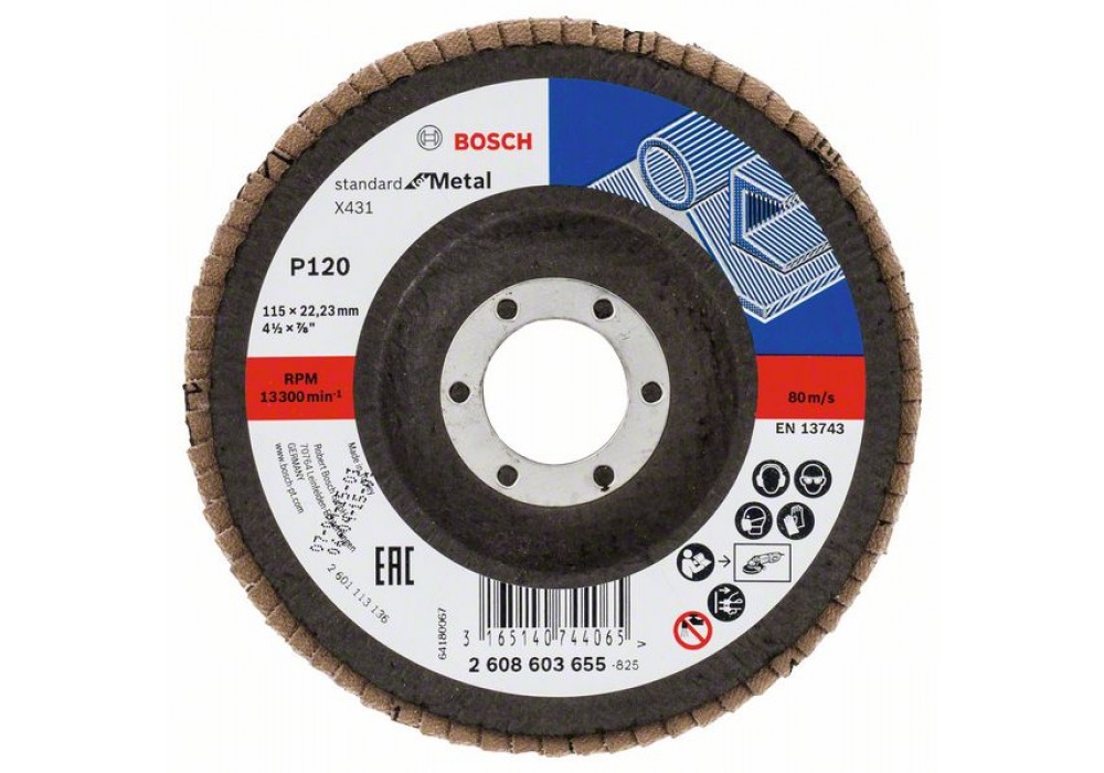 Disc de șlefuire lamelar X431, Standard for Metal 115 mm, 22,23 mm, 120